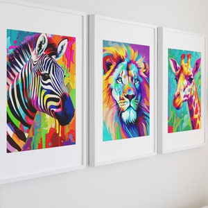 Colorful Safari Animal Print, Set of 12, Bright Colorful Nursery Art ...