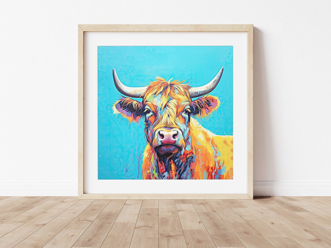 Colorful Highland Cow Painting - - Etsy