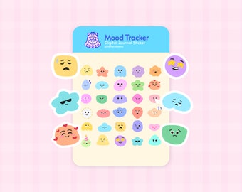 Mood Tracker Journal Stickers | Digital and Printable Hand Drawn Planner Elements (Digital Download)