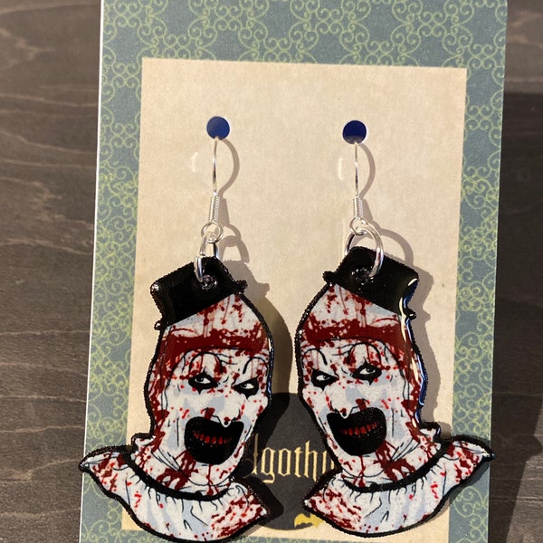 The Terrifier, Horror Earrings, Halloween earrings, gothic earrings, horror earrings, gift for her, acrylic earrings, creepy earrings.