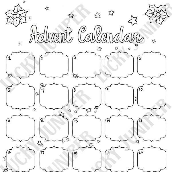 Advent Calendar Blank Printable Coloring Pages DIY Fillable, Draw Your Own, Holiday