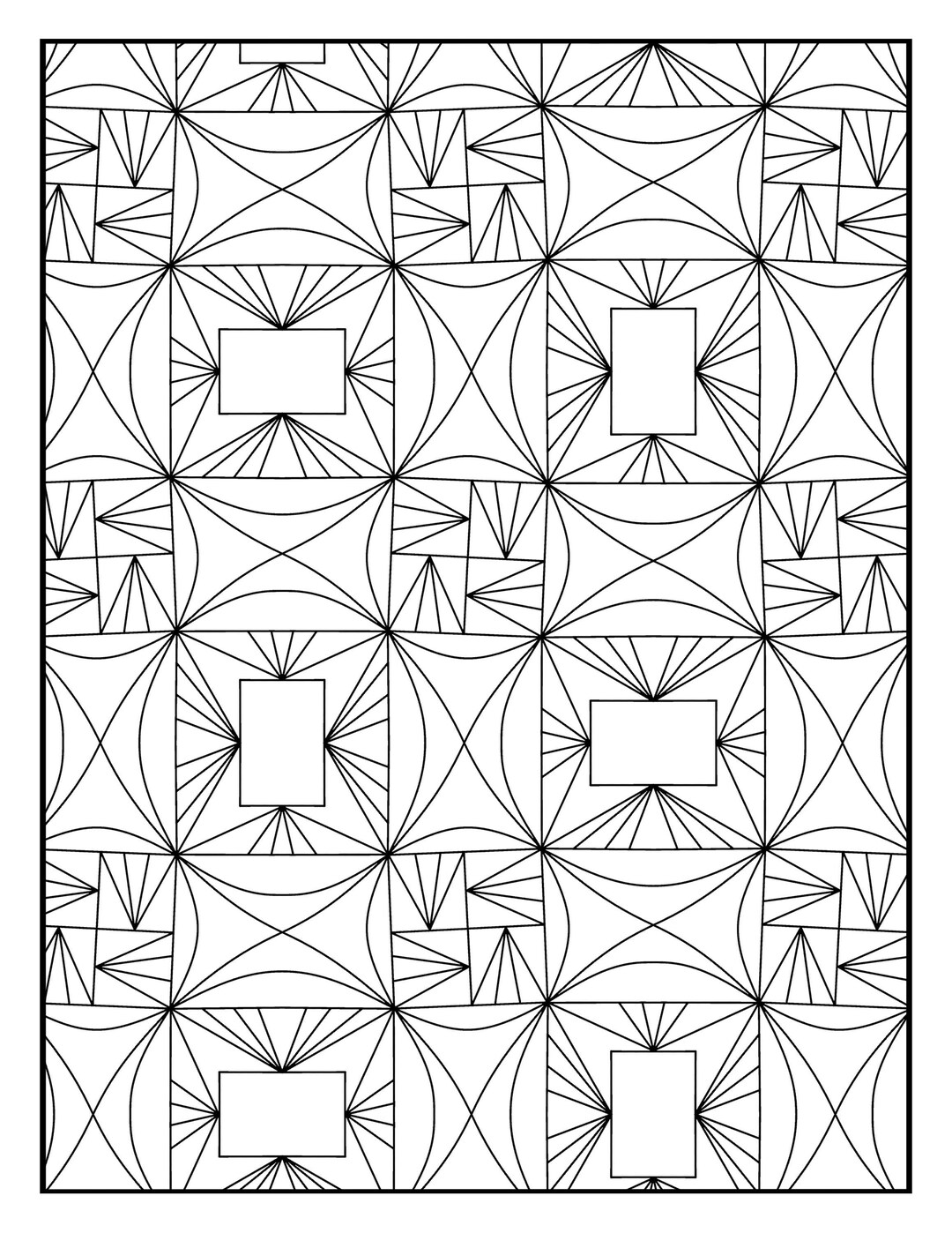 Coloring Page Geometric Quilt Repeating Pattern 3046 Printable - Etsy
