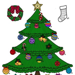 Advent Calendar Christmas Tree Printable Coloring Pages, Holiday - Etsy