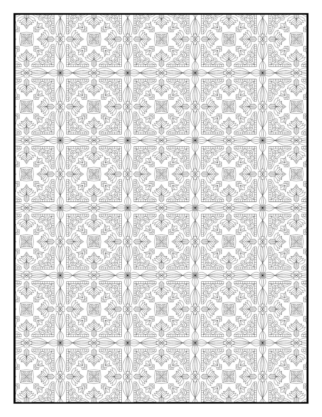 Coloring Page Geometric Folk Repeating Pattern 3068 Printable - Etsy