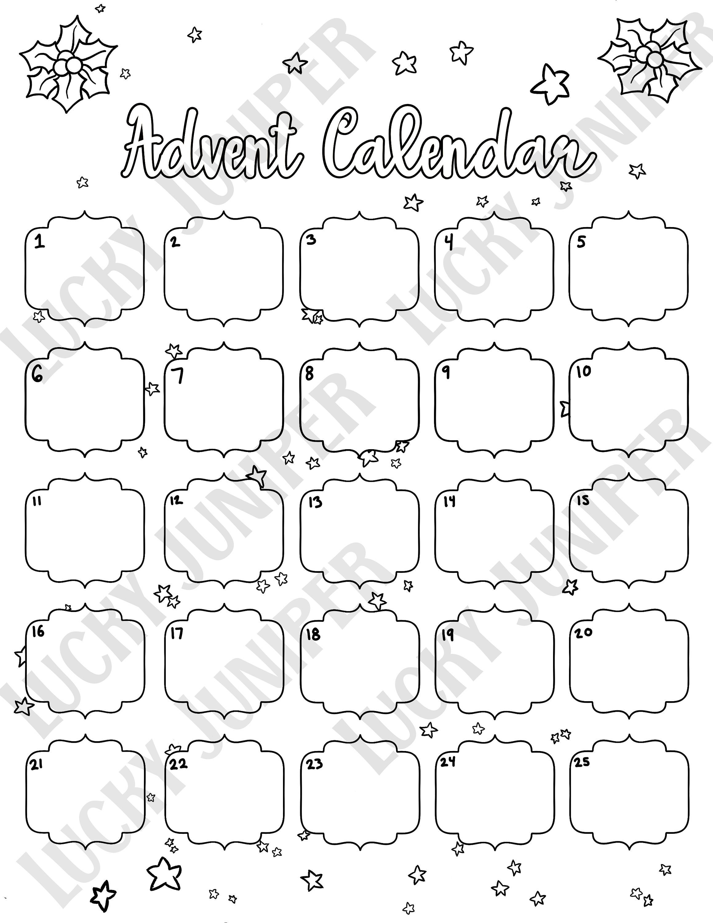 Advent Calendar Blank Printable Coloring Pages DIY Fillable, Draw Your ...