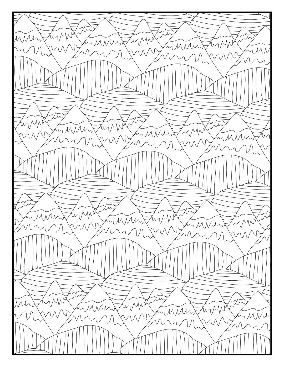 Coloring Page Mountain Hills Landscape Geometric Repeating Pattern 3251 ...