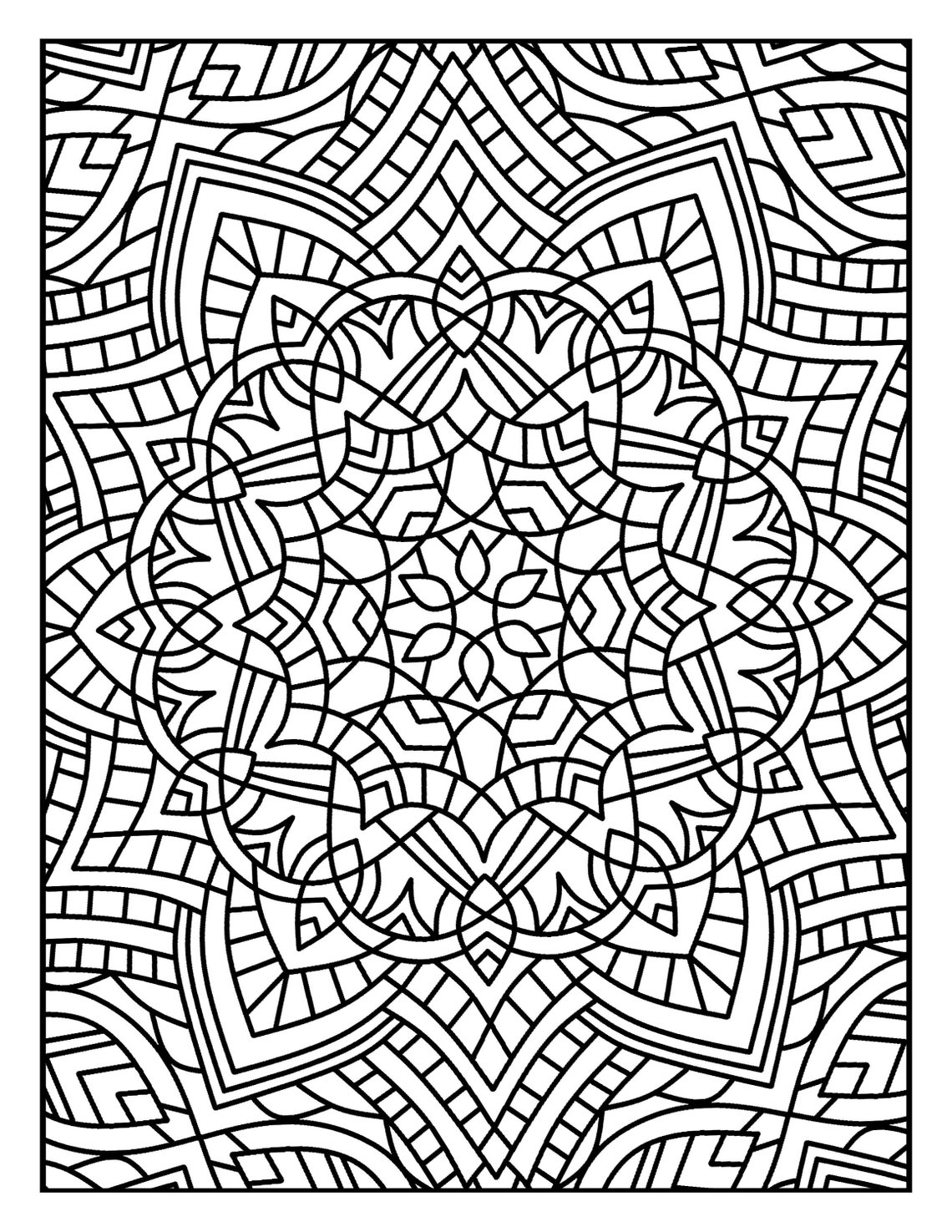 Coloring Page Floral Mandala Flower Geometric Repeating Pattern UA12 ...