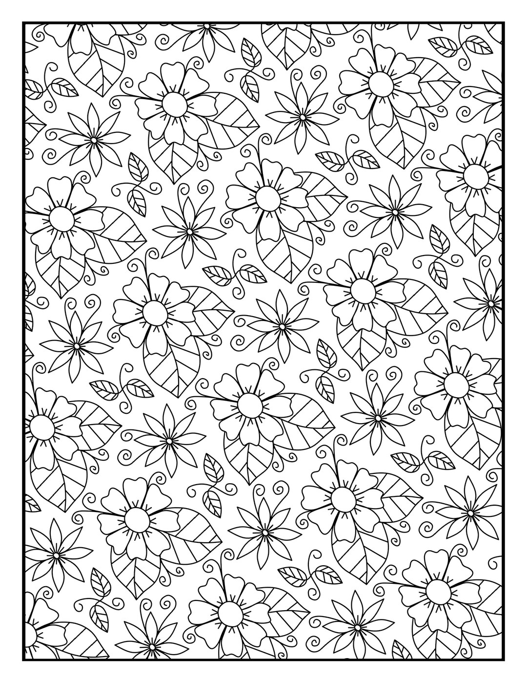 Coloring Page Floral Leaves Repeating Pattern 3172 Printable - Etsy