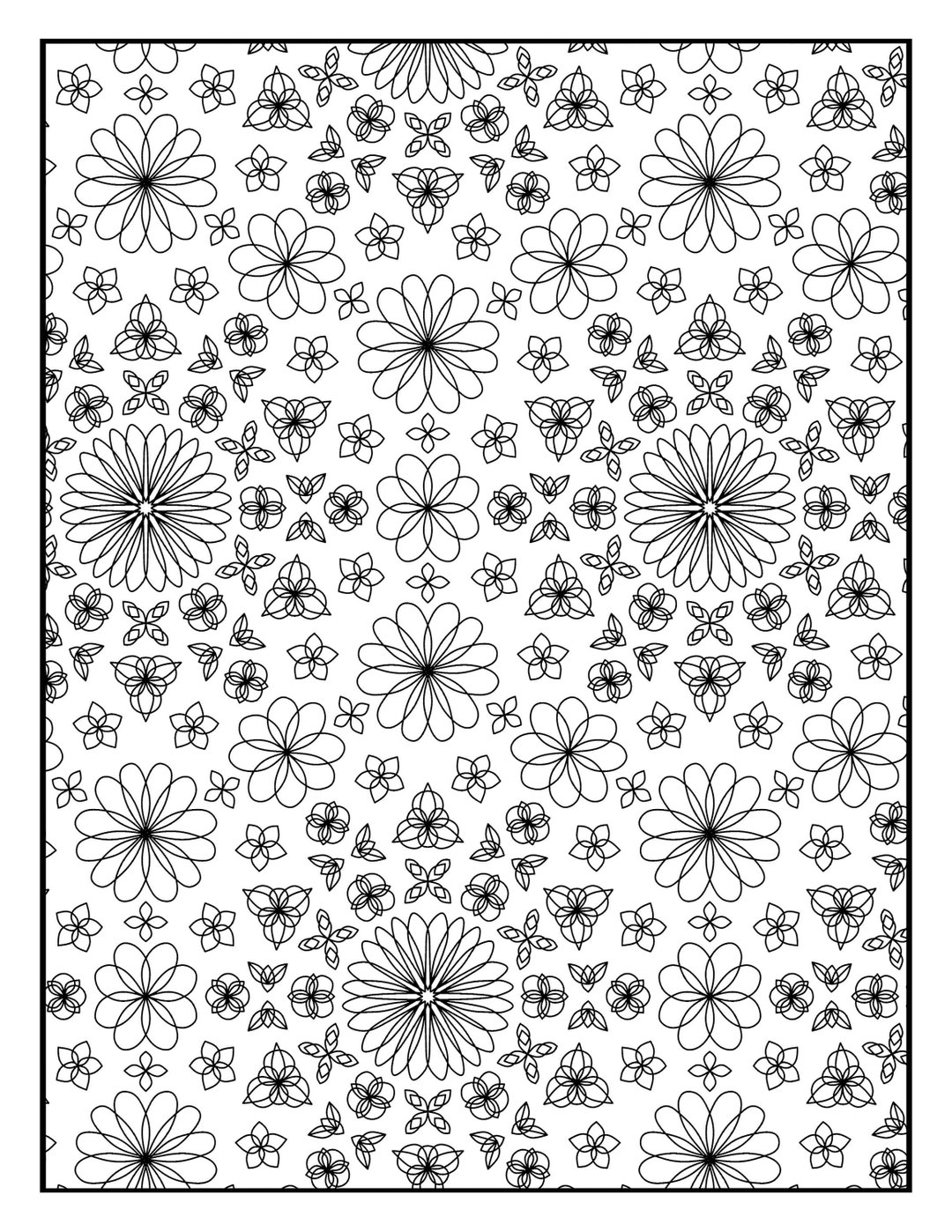 Coloring Page Geometric Floral Repeating Pattern 2877 Printable - Etsy