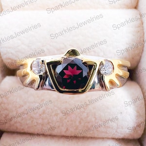 Zelda Goron's Ruby Engagement Ring: Hylian Shield Sterling Silver Anime Jewelry