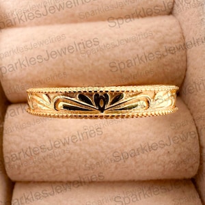 14k Rose Gold Floral Ring: Filigree Milgrain Wedding Band