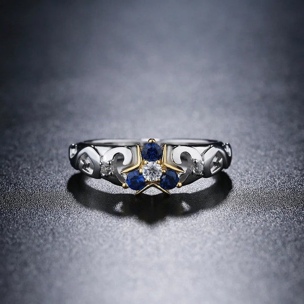 Triforce Zora's Sapphire Spiritual Stone Diamond / Moissanite Custom Ring 14K Gold Legend of Zelda Inspired Ring Video Game Engagement Ring