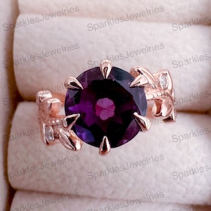 Natural Amethyst Engagement Ring: Sterling Silver Leaf Design