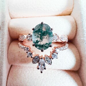 Natural Moss Agate Ring Set-Oval Shaped-Gold Ring-Silver Ring-Delicate Ring-Stacking Ring-Promise-Anniversary Ring for Women-Christmas Gift