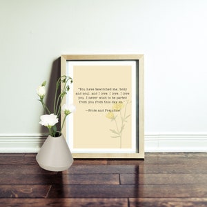 PRIDE AND PREJUDICE Jane Austen digital print wall art, vintage, Darcy quote, cottage core, printable pdf