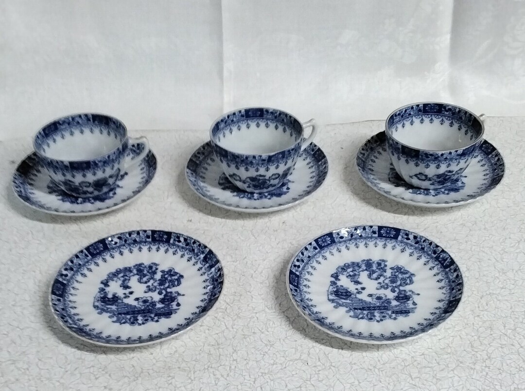 Vintage Chinese Blue & White Tea Cup Set Etsy