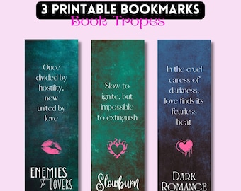 3 Printable Book Tropes Bookmarks,  Enemies to lovers, Slowburn, Dark Romance | Cute and unique bookmarks