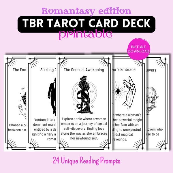 Tarot Card Deck - Printable Tarot Deck TBR - Discover Your Next Read | Set of 24 Unique Cards with Reading Prompts and TBR Jar prompts