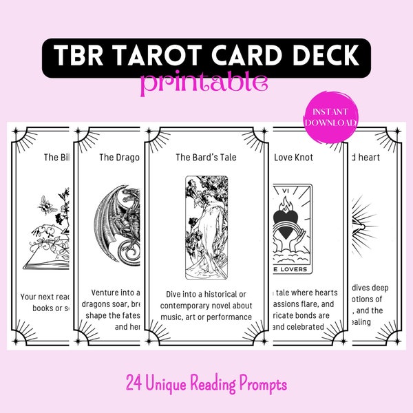 Tarot Card Deck - Printable Tarot Deck TBR - Discover Your Next Read | Set of 24 Unique Cards with Reading Prompts and TBR Jar prompts