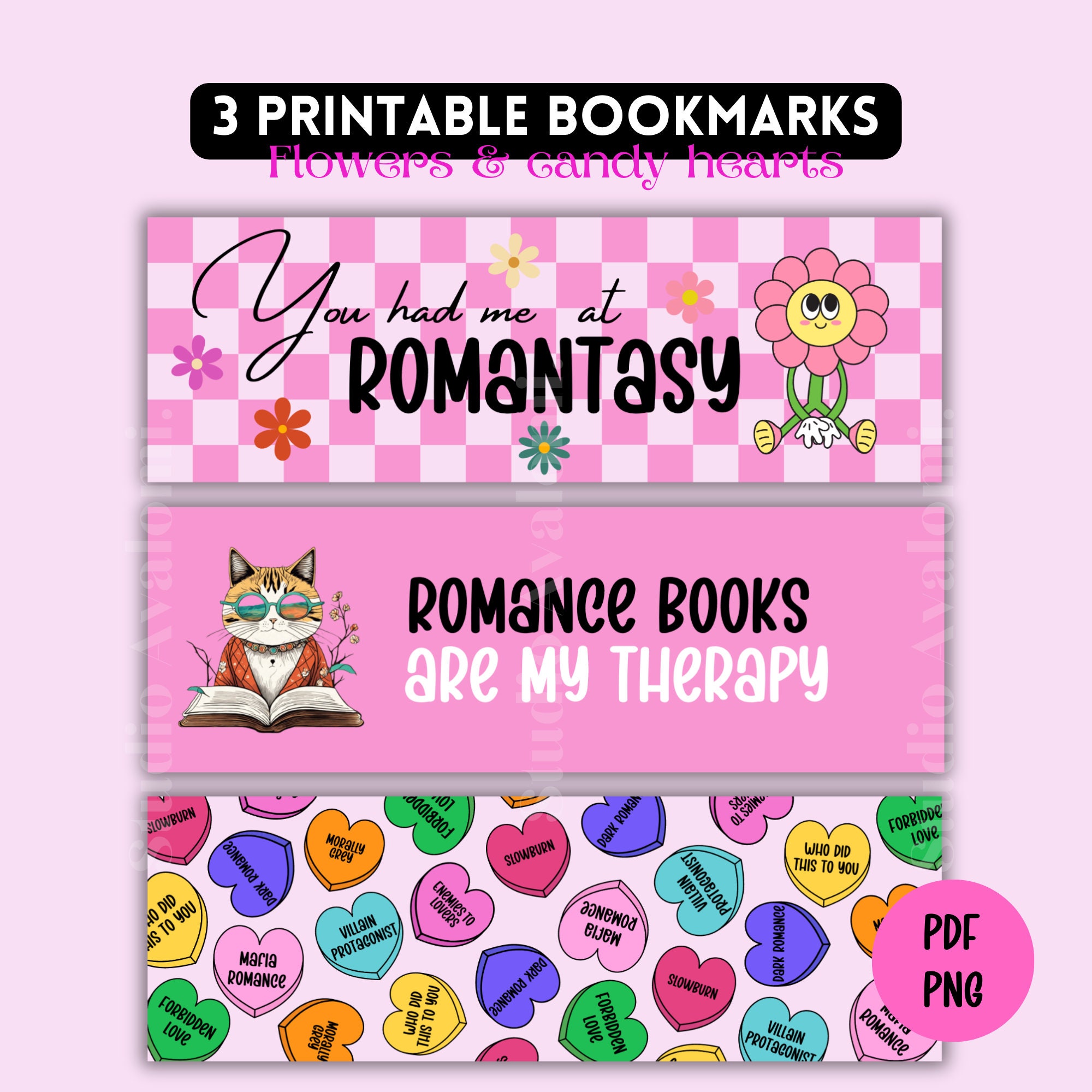 Printable Bookmarks - Booktropes, Retro Flowers and Candy Hearts | Cute ...