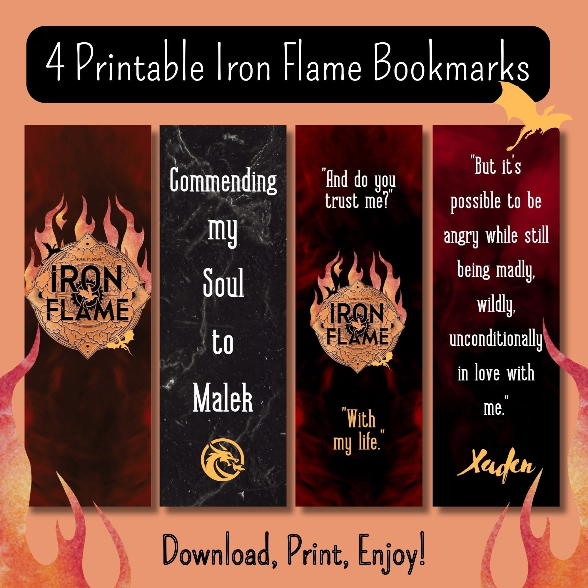 4 Printable Iron Flame Bookmarks, Inspired by the Much-anticipated Second  Book in the Empyrean Series, iron Flame 