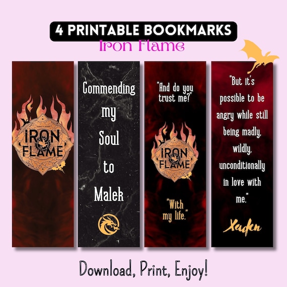 3 Printable Iron Flame Bookmarks, Inspired by the Much-anticipated