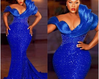 Vestido de renda azul, Vestido de dama de honra, Convidada de casamento, Vestido de sereia, Vestido Aline, Owambe, Vestido Aso ebi, Vestido feminino, Vestido de baile, Vestido de noite