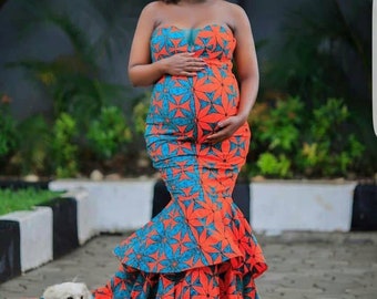 African Print Maternity Dress, Ankara Maternity Gown, African - Main Image