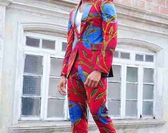 Männer Hochzeitsanzug, Afrikanische Kleidung für Männer, Afrikanischer Bräutigam Anzug, Herren Kleidung, Herren Anzug maßgeschneidert, Afrikanischer Zweiteiler Set