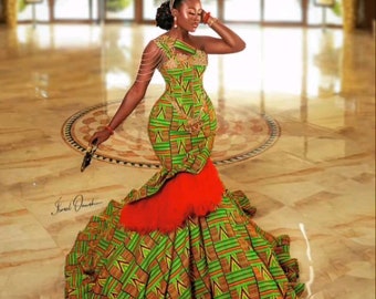 Afrikanisches Druckkleid, Ankara-Kleid, afrikanische Ballkleider, afrikanische Kleidung für Frauen, afrikanisches Meerjungfrauenkleid, afrikanisches Hochzeitskleid Ankara-Wachs