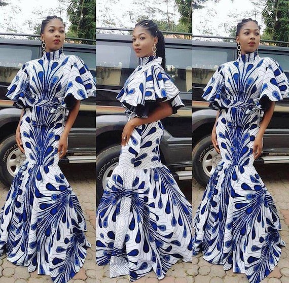 blue and white african print dresses Blue & Khaki Dress