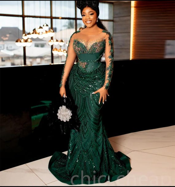 Green Lace Dress, Bridesmaid Dress, Wedding Guest, Mermaid Dress, Aline Dress, Owambe, Aso Ebi Dress, Women Dress, Prom Dress, Evening Dress