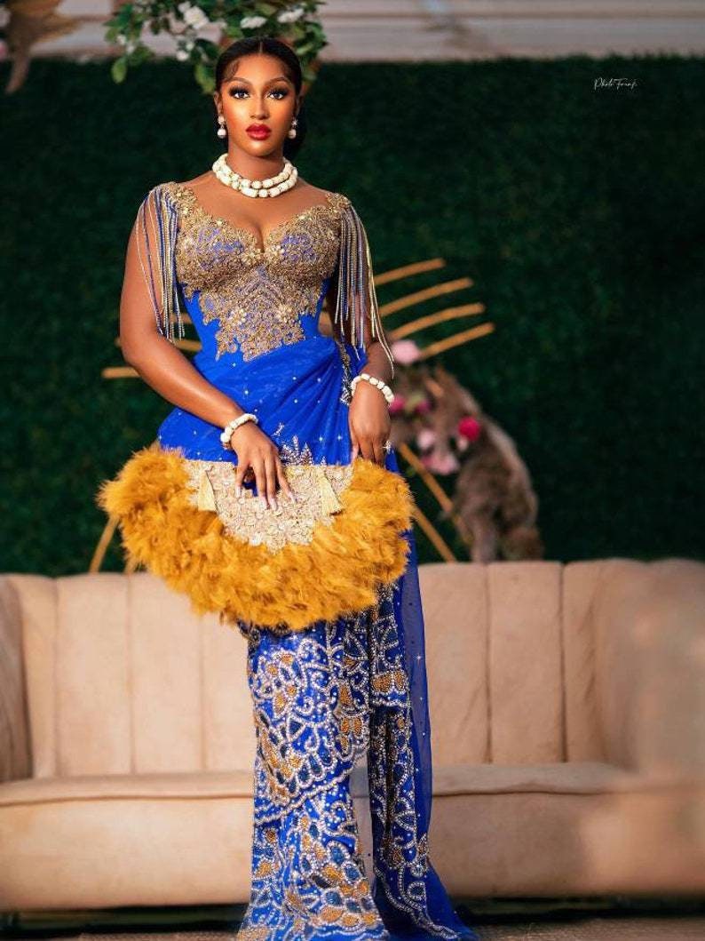 Royal Blue Blue African Traditional Marriage Wears African Party Dress For  Women Eleagnt Luxury Sequin Dashiki