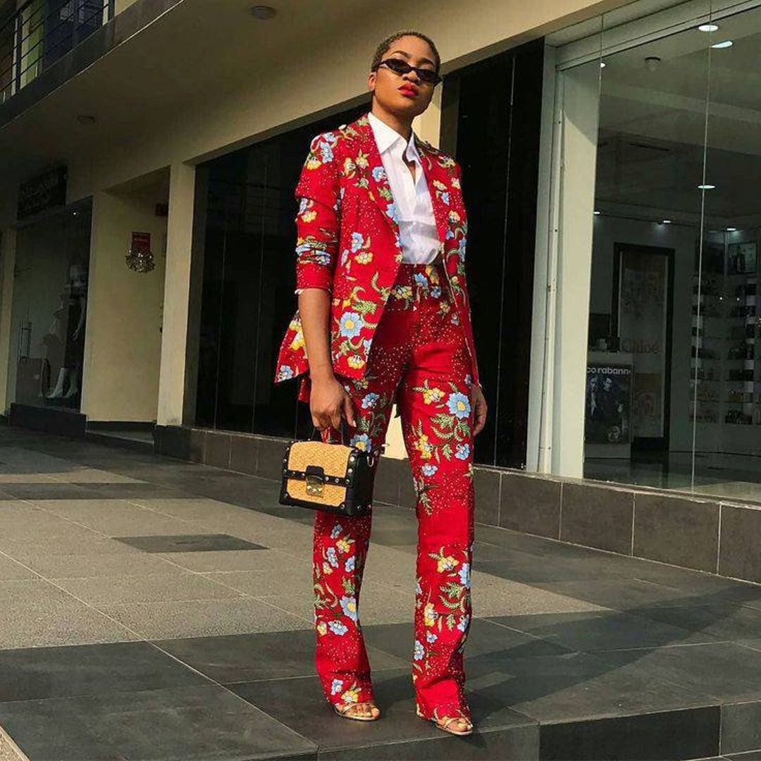 Two Piece Slim Fit African Wax Suit Custom Tailored Blazer & Trousers Set