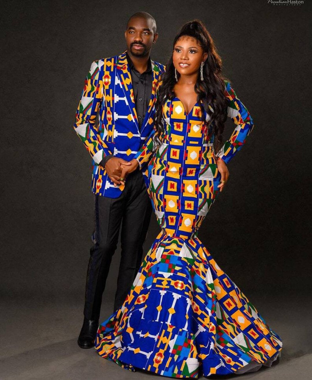 african couple dress design African Couple Clothing Sleeveless Women's Dress with Men's Suit Bazin Riche Attire Set for Wedding Small Gold Men at Amazon Men's Clothing store