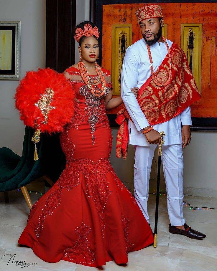 Igbo Couple Outfit, Couple Matching Set, African Couple Traditional Wedding  Outfit, Luxurious George Dress,igbo Bride Attire, Igba Nkwu Set -   Canada