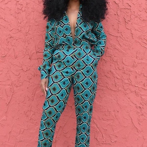 Ankara two piece set, African print pants, Ankara pants, African print tops, Ankara tops, African matching set, Ankara button down shirts