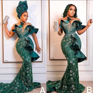 Emerald green lace dress, Bridesmaid Dress, Wedding guest, Mermaid Dress, Lace Owambe, Aso ebi dress, Women Dress, Prom dress, Evening dress