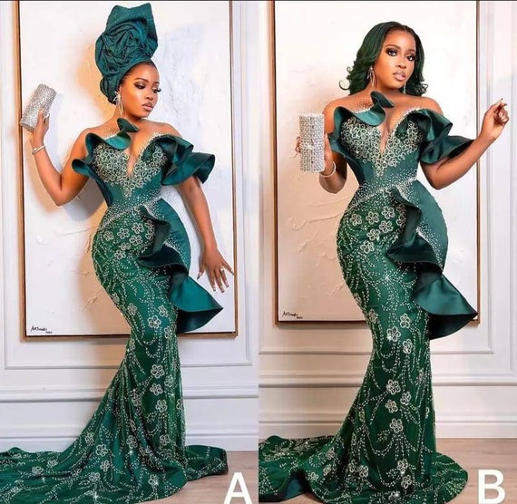 2021 Emerald Green African Mermaid Emerald Green Bridesmaid Dresses Sweep  Train Lace Appliques Spandex Wedding Guest Dress Modest Bridesmaid Prom  Gown From Verycute, $42.97