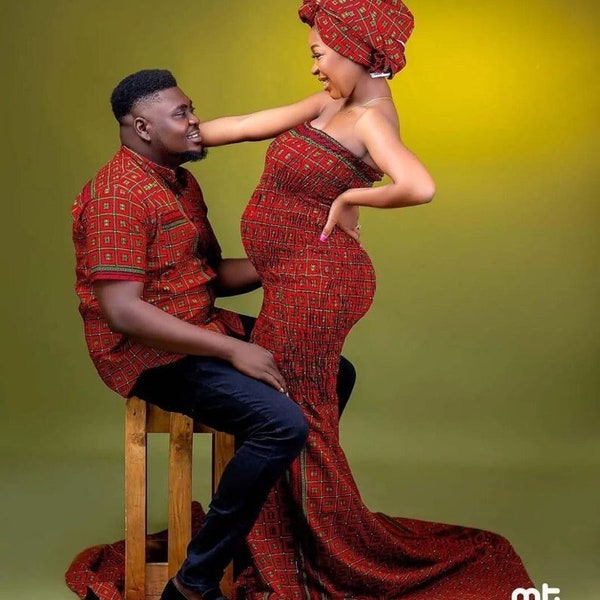 African Print Maternity Dress, Ankara  Maternity Gown, African couple maternity set, Maternity Photoshoot Dress, Pregnancy photoshoot gown