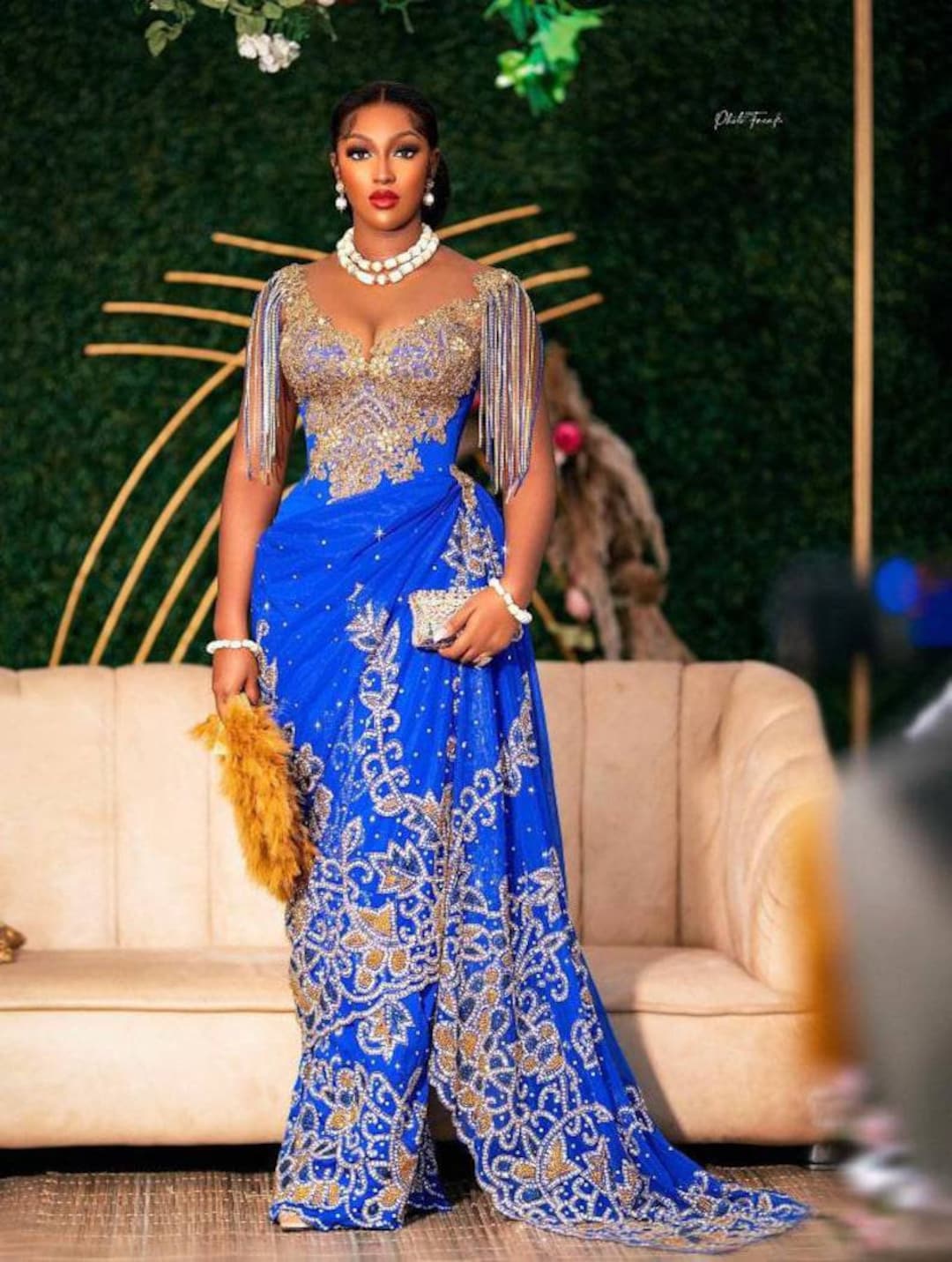 African Couple Traditional Wedding Outfit, Royal Blue George Dress ...