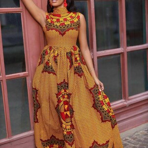 Turtle neck Ankara dress, African print dress, Ankara gown, women fashion, African maxi dress, African wedding dress, African women clothing