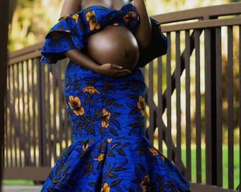 Ankara maternity 2 piece set, flare sleeve top, fit and flare skirt African Maternity Outfit, Baby shower Dress, Pregnancy photoshoot set