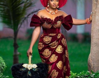 Red Isiagu Dress, Igbo Traditional Attire, Igbankwu Attire