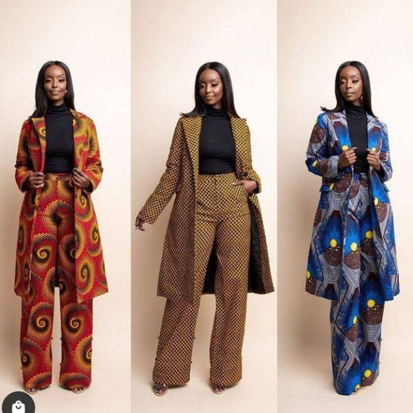 African wax suit and pants, Ankara Jacket, Ankara suit set, African print matching set, Ankara 2 piece, Ankara wide leg pant, Ankara palazzo