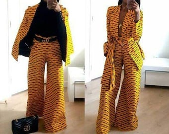 African wax suit and pants, Ankara Jacket, Ankara suit set, African print matching set, Ankara 2 piece, Ankara wide leg pant, Ankara palazzo