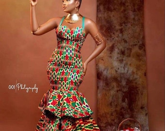 African print layer dress, Ankara dresses, African prom dresses, African clothing for women, African mermaid dress, African wedding dress