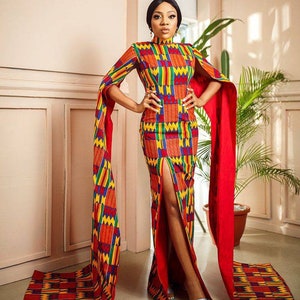 African print dress, Ankara print cape dress, African prom dresses, African clothing for women, African mermaid dress, African wedding dress