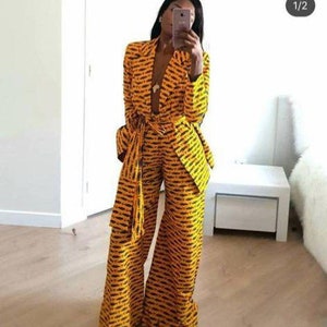 African wax suit and pants, Ankara Jacket, Ankara suit set, African print matching set, Ankara 2 piece, Ankara wide leg pant, Ankara palazzo