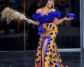 Vestido tradicional com estampa africana, vestido de Ancara, vestido de baile africano, roupas africanas para mulheres, vestido de sereia africano, vestido de noiva africano